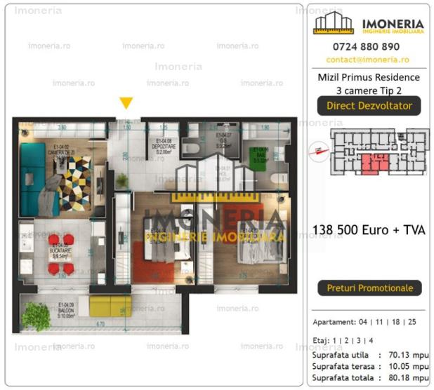 3 camere vedere aerisita  |  Metrou 1 Decembrie  600 m | Comision 0