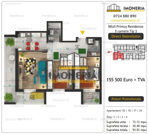 3 camere vedere aerisita  |  Metrou 1 Decembrie  600 m | Comision 0