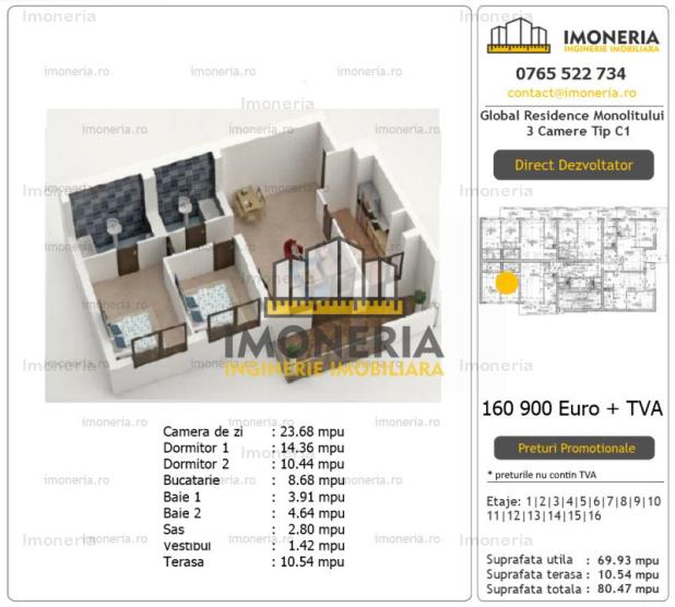 Global Residence Monolitului | 3 camere tip C1 | metrou Mihai Bravu la 200m