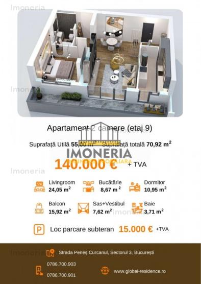  2 camere spatioase | 74 mpu | metrou Mihai Bravu la 2 minute