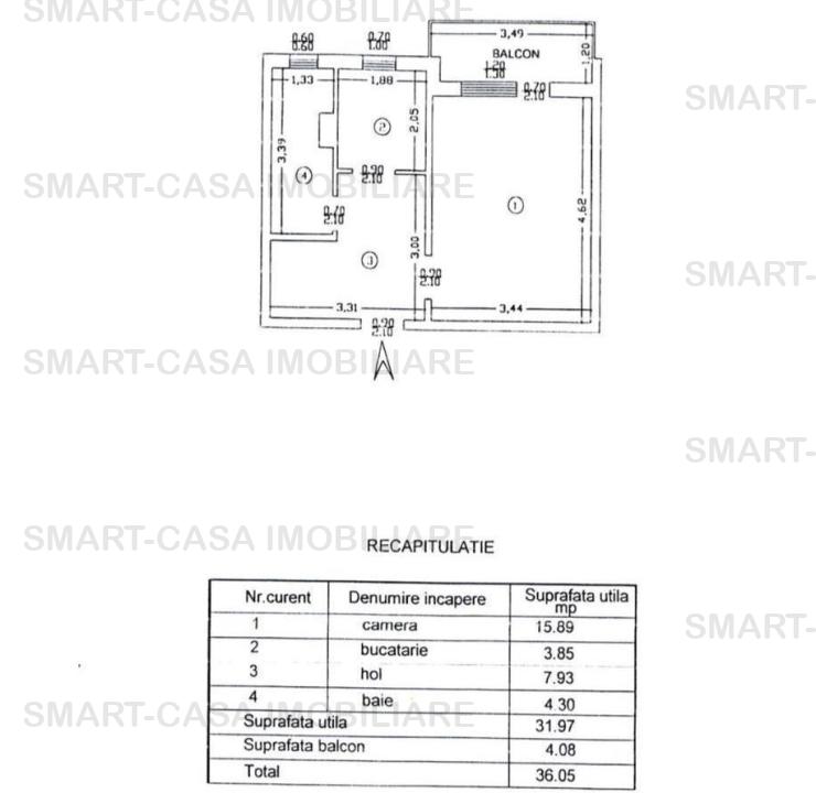 Apartament 1 camera decomandat Frumoasa