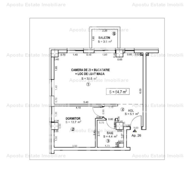 Apartament nemobilat cu 2 camere open space zona Simion Barnutiu