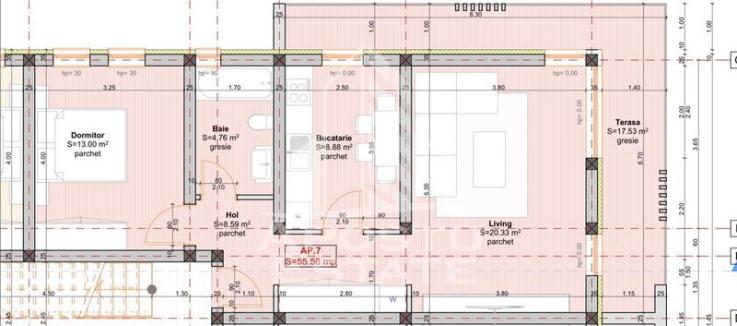 Apartament cu 2 camere decomandat. Finisaje la alege. Terasa 18 mp.