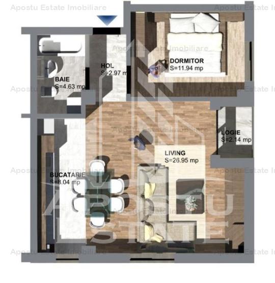 Apartament cu 2 camere open space Torontalului