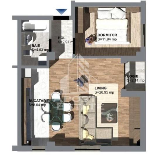 Apartament cu 2 camere open space Torontalului