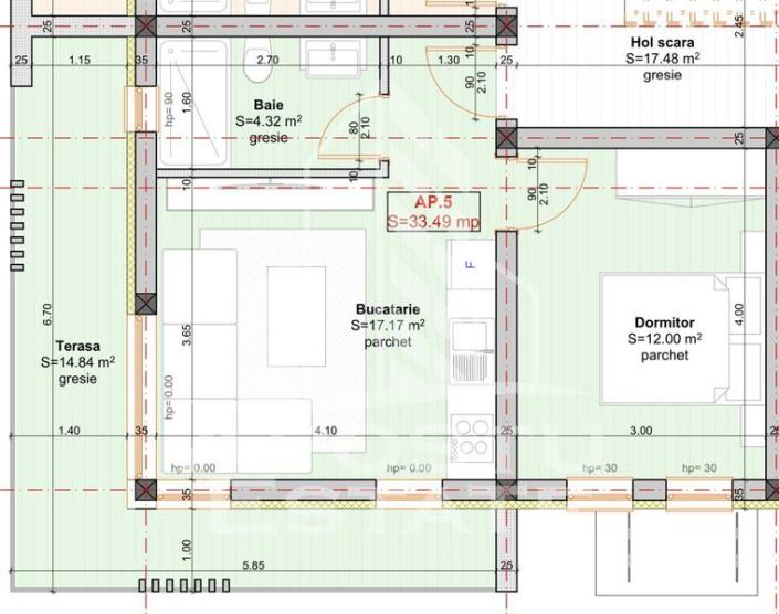 Apartament cu 1 camera decomandat. Finisaje la alegere. Terasa 15 mp.