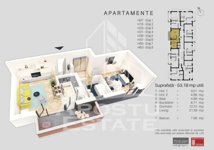 Apartament 2 camere, 58 mp utili, zona Aradului