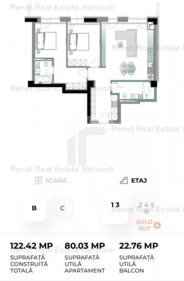 Apartament 3 camere, cu terasa Complex Cortina Pipera. Comision 0%.