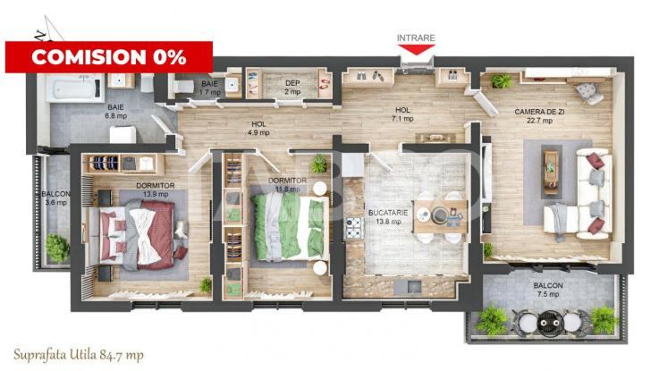 Apartament in SIBIU 85 mpu cu 3 camere 2 balcoane 2 bai etaj 1 cu LIFT