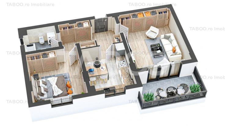 Apartament 60 mpu confort 1 cu 2 camere decomandate si balcon in Sibiu