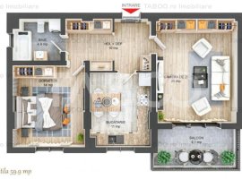 Apartament 60 mpu cu 2 camere decomandate si balcon 9 mp in SIBIU
