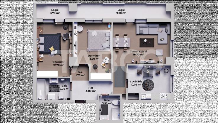 Apartament spatios cu 3 camere si bucatarie separata etaj intermediar