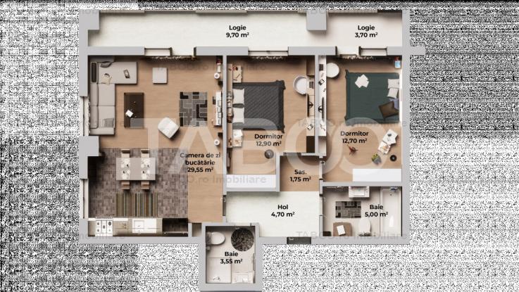 Apartament cu 3 camere 2 bai balcon si parcare privata - comision zero