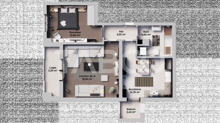 Apartament 2 camere spatios si modern 57 mpu cu incalzire in pardosea