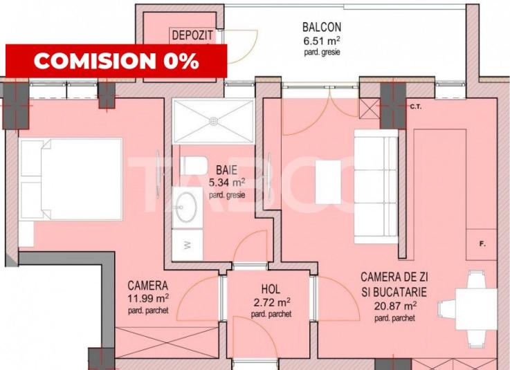 Apartament 43 mpu cu 2 camere etaj 1 cu lift zona Doamna Stanca Sibiu