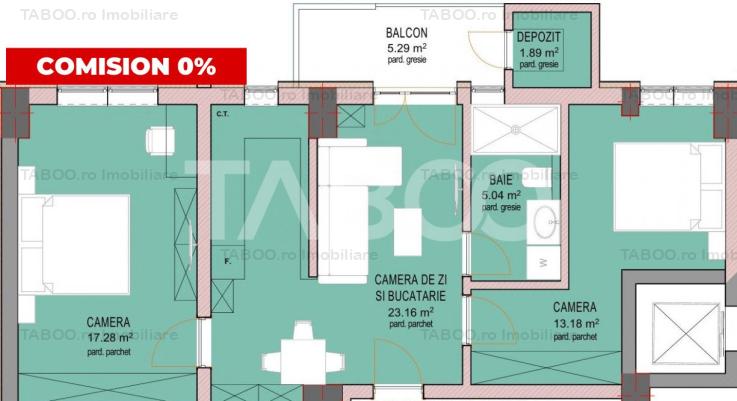 Apartament FARA COMISION 3 camere si balcon etaj 1 Sibiu Dna Stanca