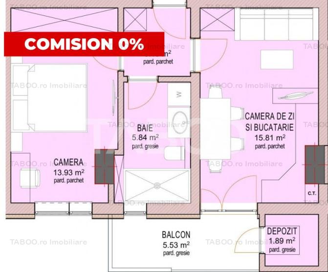 Garsoniera 41 mpu etajul 1 din 6 in Sibiu Doamna Stanca Comision 0%