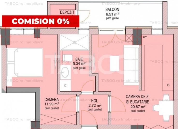 Apartament 43 mpu 2 camere cu lift zona Doamna Stanca Sibiu