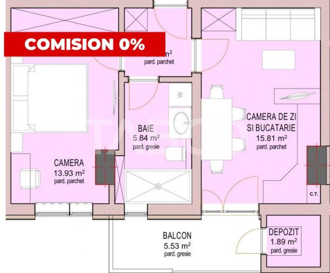 FARA COMISION!! Garsoniera 41 mpu etaj intermediar 2 Sibiu Dna Stanca