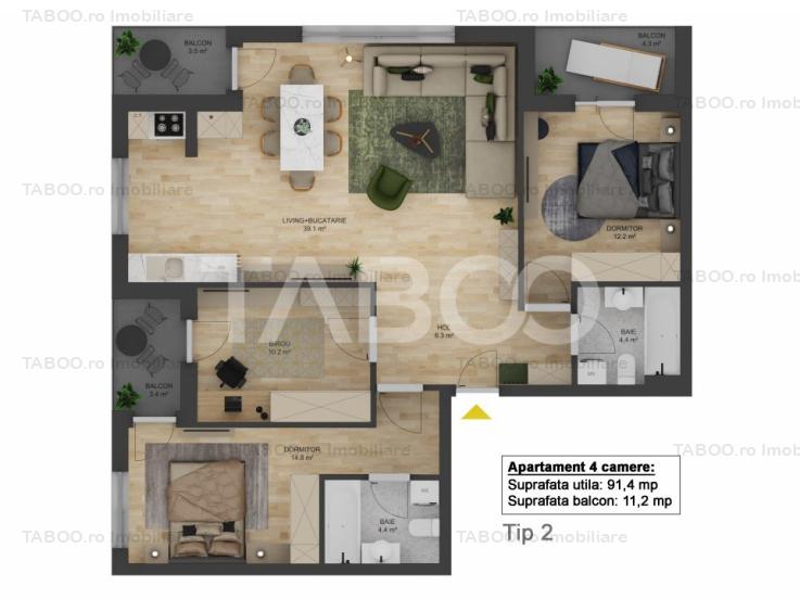 Apartament NOU 4 camere 91 mpu si LOC PARCARE zona Doamna Stanca 