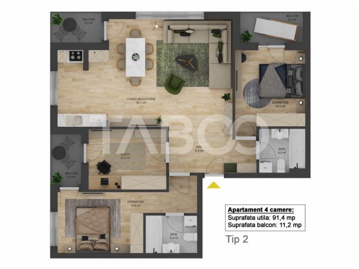 Apartament 4 camere 91 mpu FINISAT LA CHEIE zona Doamna Stanca 