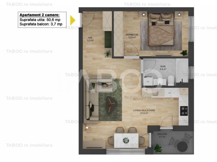 FARA COMISON ! Apartament 2 camere 51 mpu si balcon zona Doamna Stanca