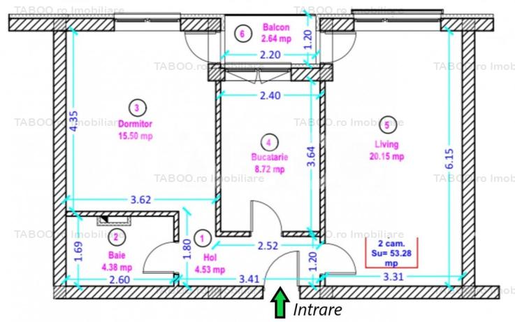 Apartament la etajul 1 cu 2 camere decomandate zona Doamna Stanca