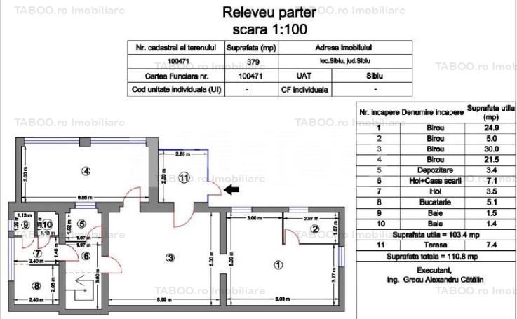 Spatiu de inchiriat pentru birouri 194 mpu zona centrala Sibiu