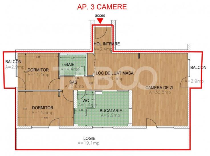 ZONA MIHAI VITEAZU !! Apartament 3 camere 93 mpu SI BALCON 20 mp