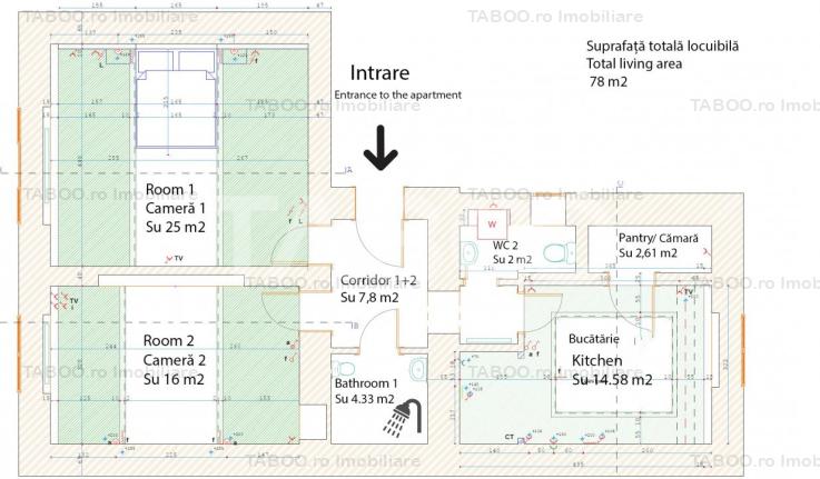 Apartament ultracentral de inchiriat – 2 camere spatioase