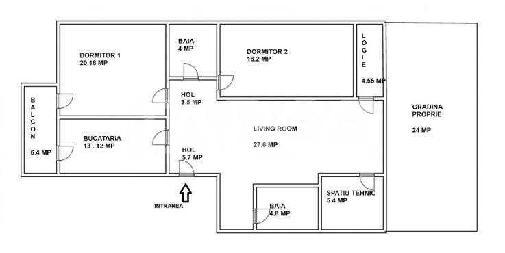 Apartament de vanzare 3 camere 2 bai + gradina proprie balcon parcare