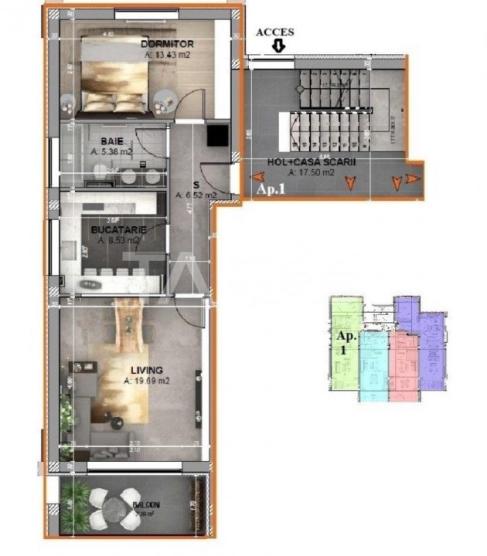 Apartament mobilat utilat 2 camere 55 mpu balcon loc parcare