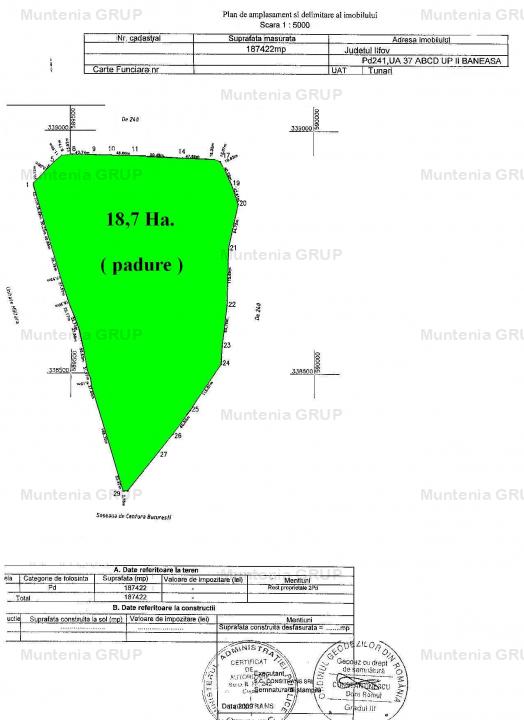 TUNARI - Centura Bucuresti, 16,7 Ha. teren (padure de peste 100 ani)